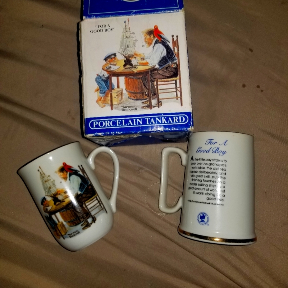 Vtg 🔥 80s ☕ 🆕 Coffee Mugs Norman Rockwell 💎 Seafarers Long John Silvers 🍤 🦀